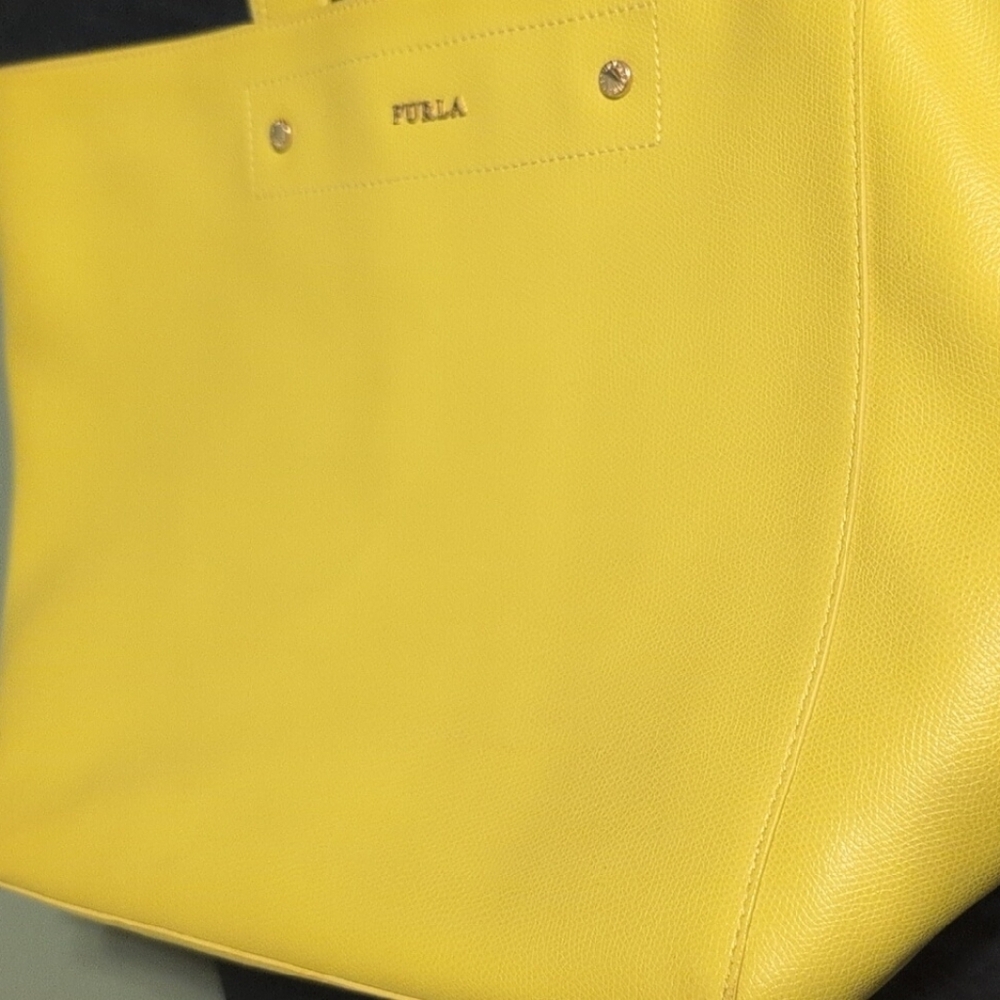Furla Vibrant Yellow Tote Bag 17 x 11 Leather Clean Beautiful - Picture 11 of 16